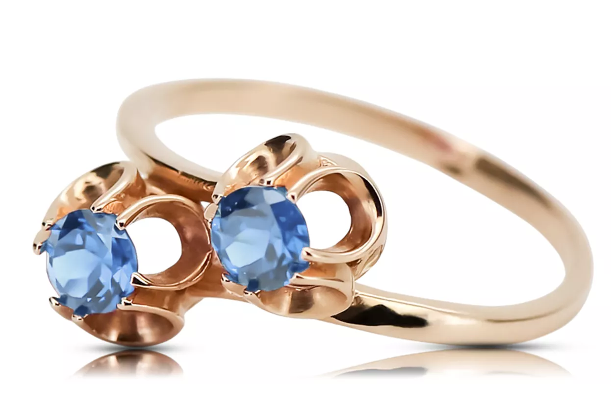 Žiedas Vintažinis stilius Akvamarinas Originalus 14k rožinio aukso vintage vrc266r